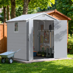 6x6 FT Plastic Outdoor Storage Shed with Floor, Resin Garden Shed - Image 2