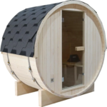 Outdoor Barrel Steam Sauna, 1-2 Person Spruce Wood Sauna Room, 4.5KW Harvia Electric Heater, Asphalt Shingle Roof