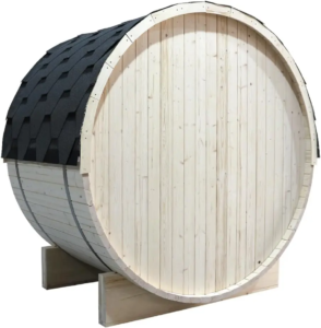 Outdoor Barrel Steam Sauna, 1-2 Person Spruce Wood Sauna Room, 4.5KW Harvia Electric Heater, Asphalt Shingle Roof - Image 3