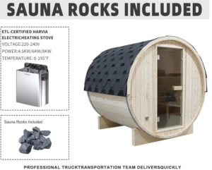 Outdoor Barrel Steam Sauna, 1-2 Person Spruce Wood Sauna Room, 4.5KW Harvia Electric Heater, Asphalt Shingle Roof - Image 9