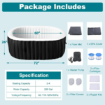 Oval Portable Inflatable Hot Tub, 1-2 Person & Side Table, Outdoor Spa, 75in&47in&25in - Image 3