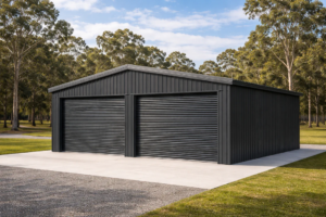 6.0m x 6.0m Double Garage lock up Steel Car Parking Storage with 2 Roller Door, Black