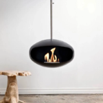 Cocoon Aeris Hanging Fireplace, Black Shell / Stainless Steel Hanging System