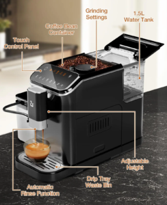 20 Bar Fully Automatic Espresso Machine With Grinder Milk Frother - Image 3