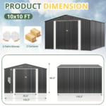 VIWAT 10x10~12x18FT Outdoor Metal Storage Heavy-Duty Frame Shed w/ Lockable Door, Heavy-Duty Tool Shed For Backyard Patio Graden - Image 5