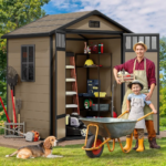 All Weather Resin Storage Shed, Windows & Slanted Roof & Raised Floor, Outdoor Garden Tool - Image 2