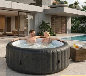 Inflatable Hot Tub for 4-6 Person with 130 Air Jets, Durable PVC Blow Up Hot Tub with 104°F Built-in Heating System