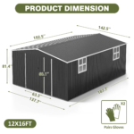 VIWAT 10x10~12x18FT Outdoor Metal Storage Heavy-Duty Frame Shed w/ Lockable Door, Heavy-Duty Tool Shed For Backyard Patio Graden - Image 6