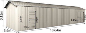 Garage Workshop Shed 10.64m x 3.6m x 3m Side Double doors + PA doors 7 Frames Design - Image 6