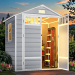 All Weather Resin Storage Shed, Windows & Slanted Roof & Raised Floor, Outdoor Garden Tool - Image 8