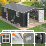 VIWAT 10x10~12x18FT Outdoor Metal Storage Heavy-Duty Frame Shed w/ Lockable Door, Heavy-Duty Tool Shed For Backyard Patio Graden - Image 2