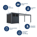 Absco Sheds 3.00mW x 7.30mD x 2.55mH Pergola and Shed Cabana Double Door Charcoal - Image 5