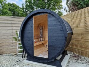 Hemlock /Spruce 2 Person Outdoor Barrel Sauna Full Spectrum Infrared Sauna for Sale - Image 3